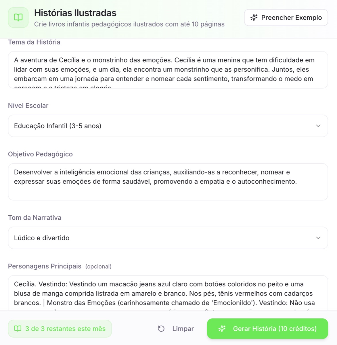 Histórias ilustradas — exemplo 1